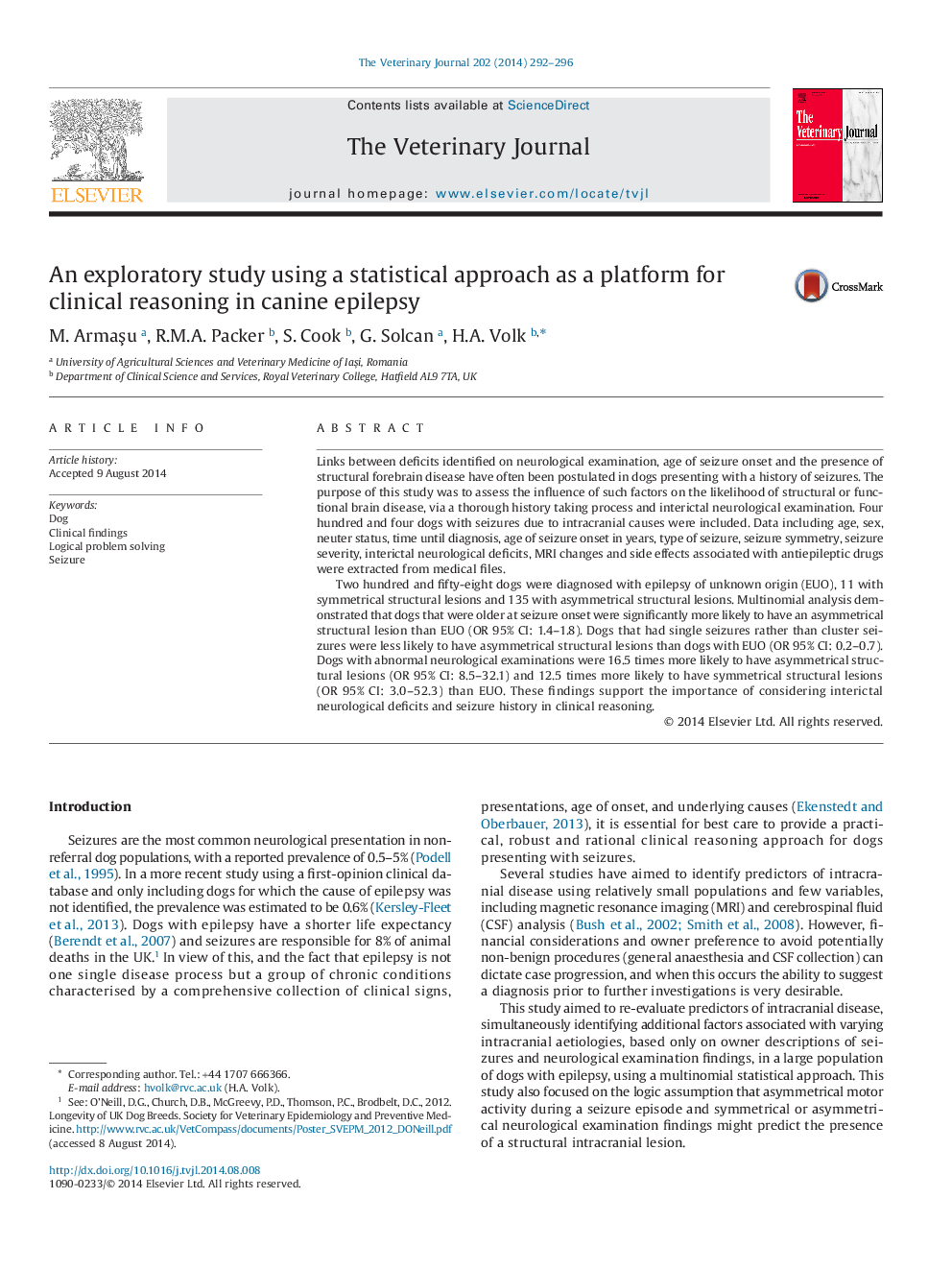 An exploratory study using a statistical approach as a platform for clinical reasoning in canine epilepsy