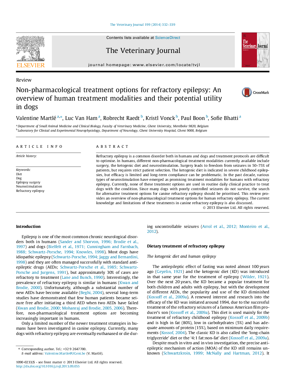 Non-pharmacological treatment options for refractory epilepsy: An overview of human treatment modalities and their potential utility in dogs