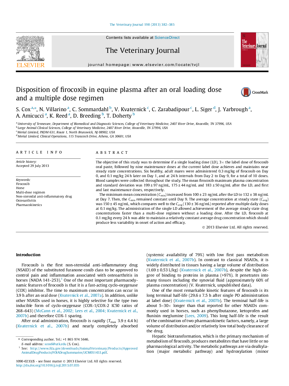 Disposition of firocoxib in equine plasma after an oral loading dose and a multiple dose regimen