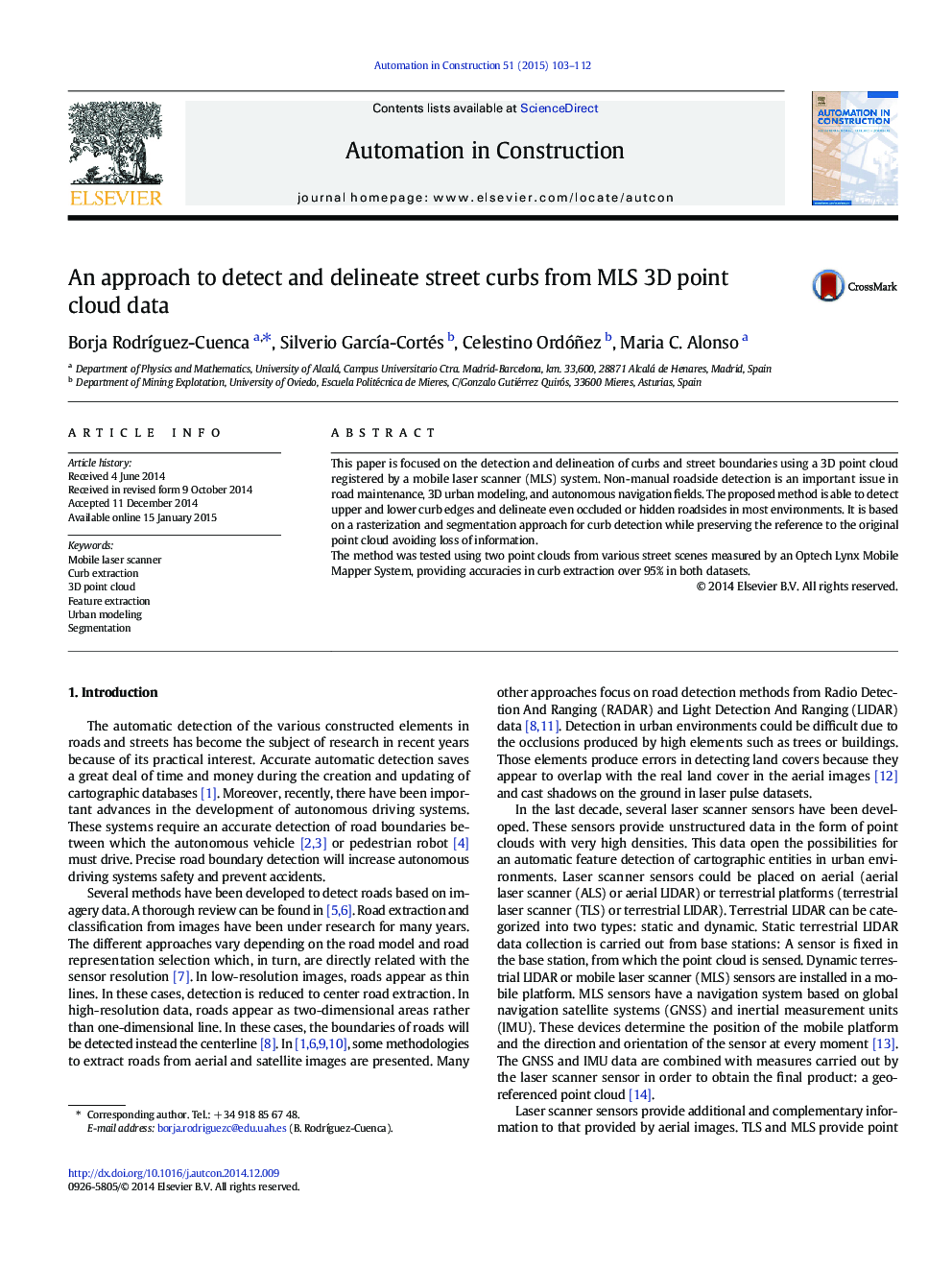 An approach to detect and delineate street curbs from MLS 3D point cloud data