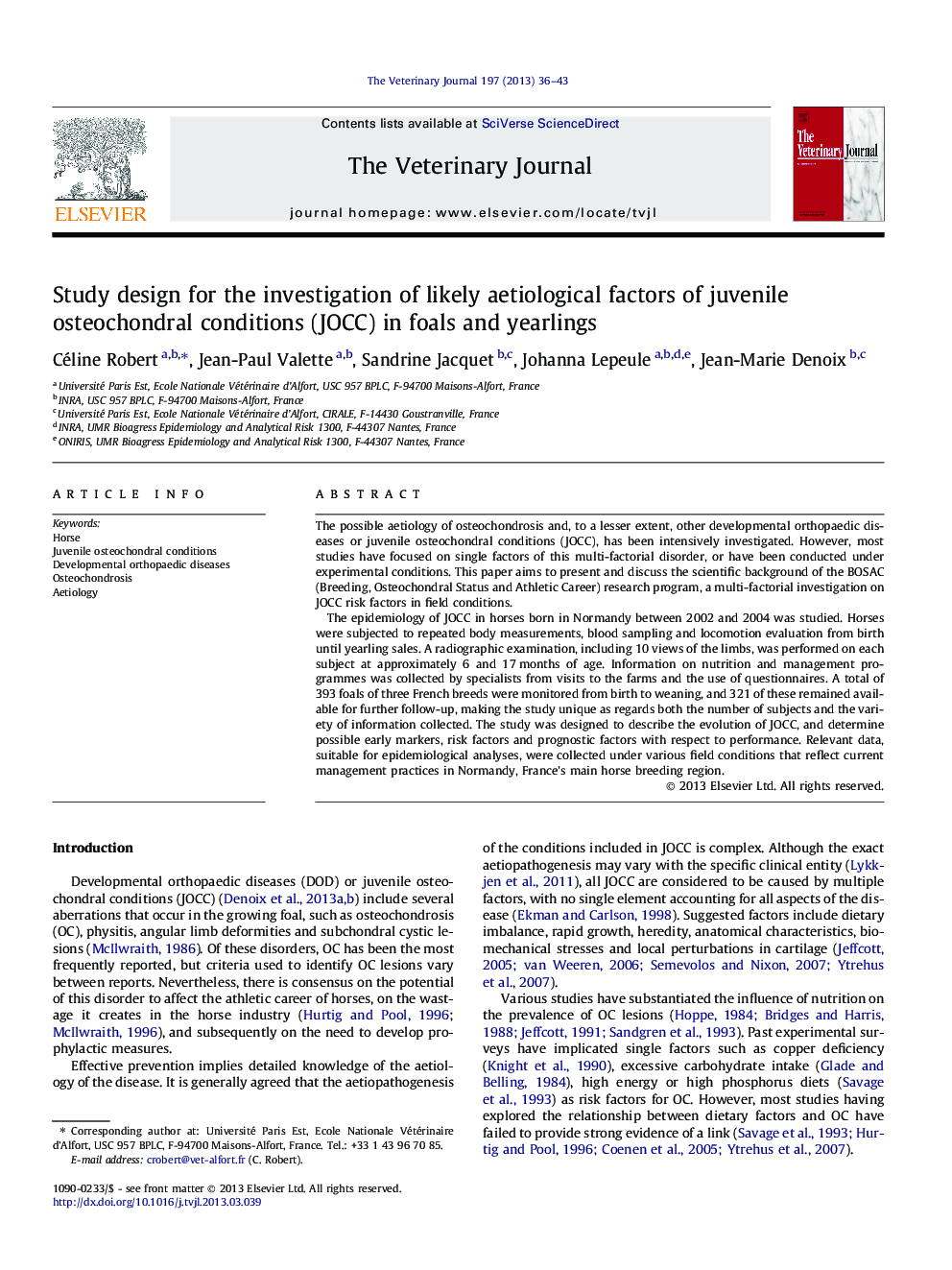 Study design for the investigation of likely aetiological factors of juvenile osteochondral conditions (JOCC) in foals and yearlings