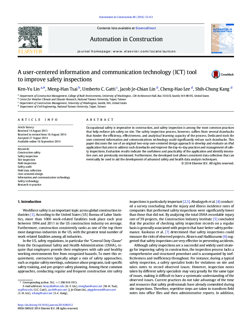 A user-centered information and communication technology (ICT) tool to improve safety inspections