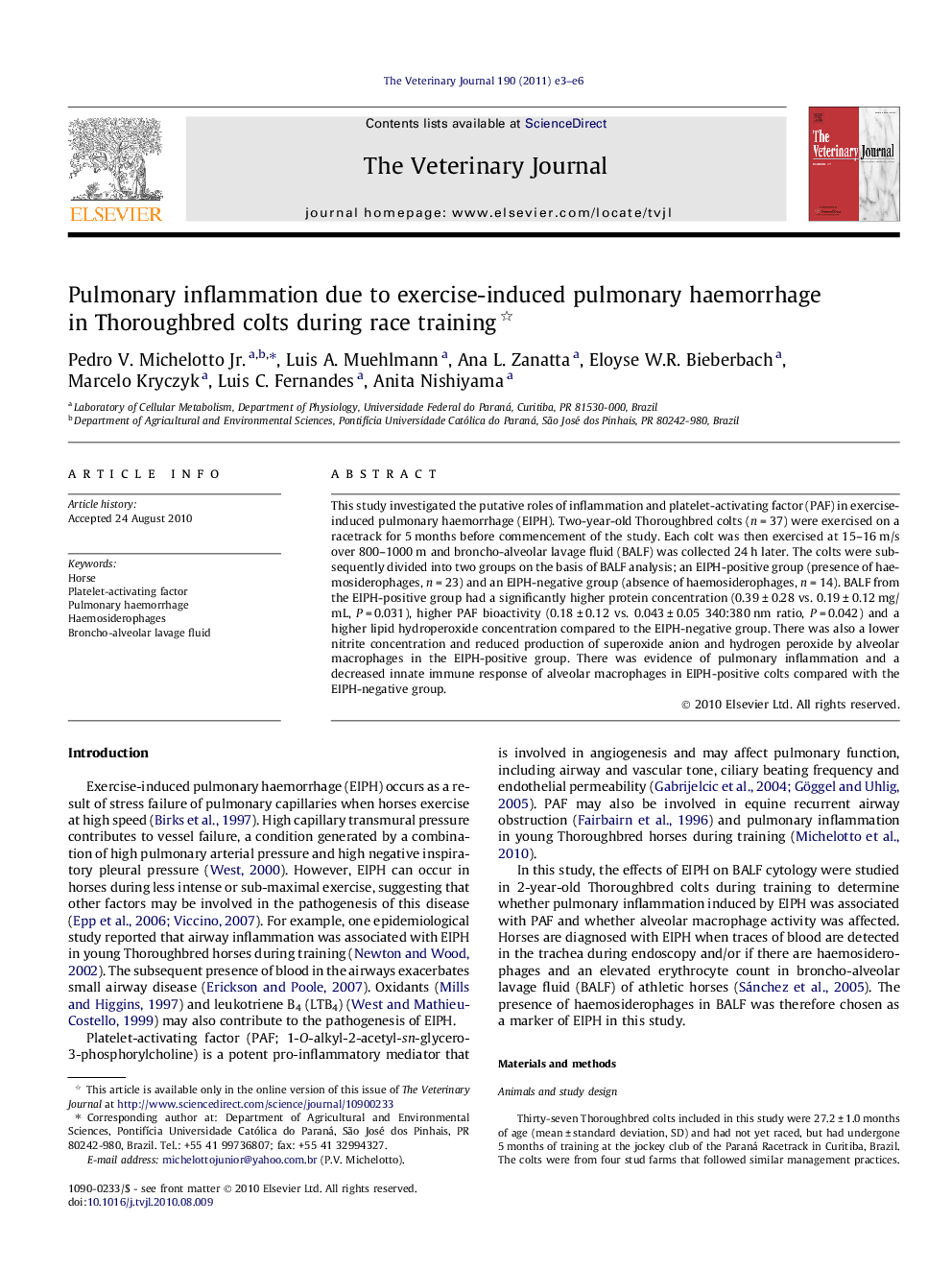 Pulmonary inflammation due to exercise-induced pulmonary haemorrhage in Thoroughbred colts during race training 