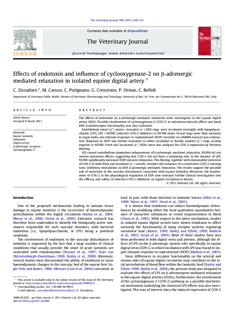 Effects of endotoxin and influence of cyclooxygenase-2 on β-adrenergic mediated relaxation in isolated equine digital artery 