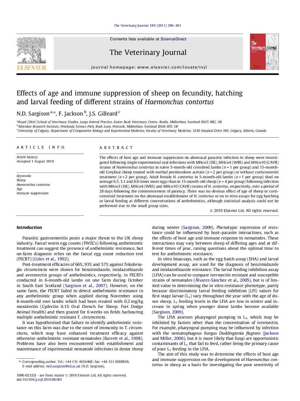 Effects of age and immune suppression of sheep on fecundity, hatching and larval feeding of different strains of Haemonchus contortus