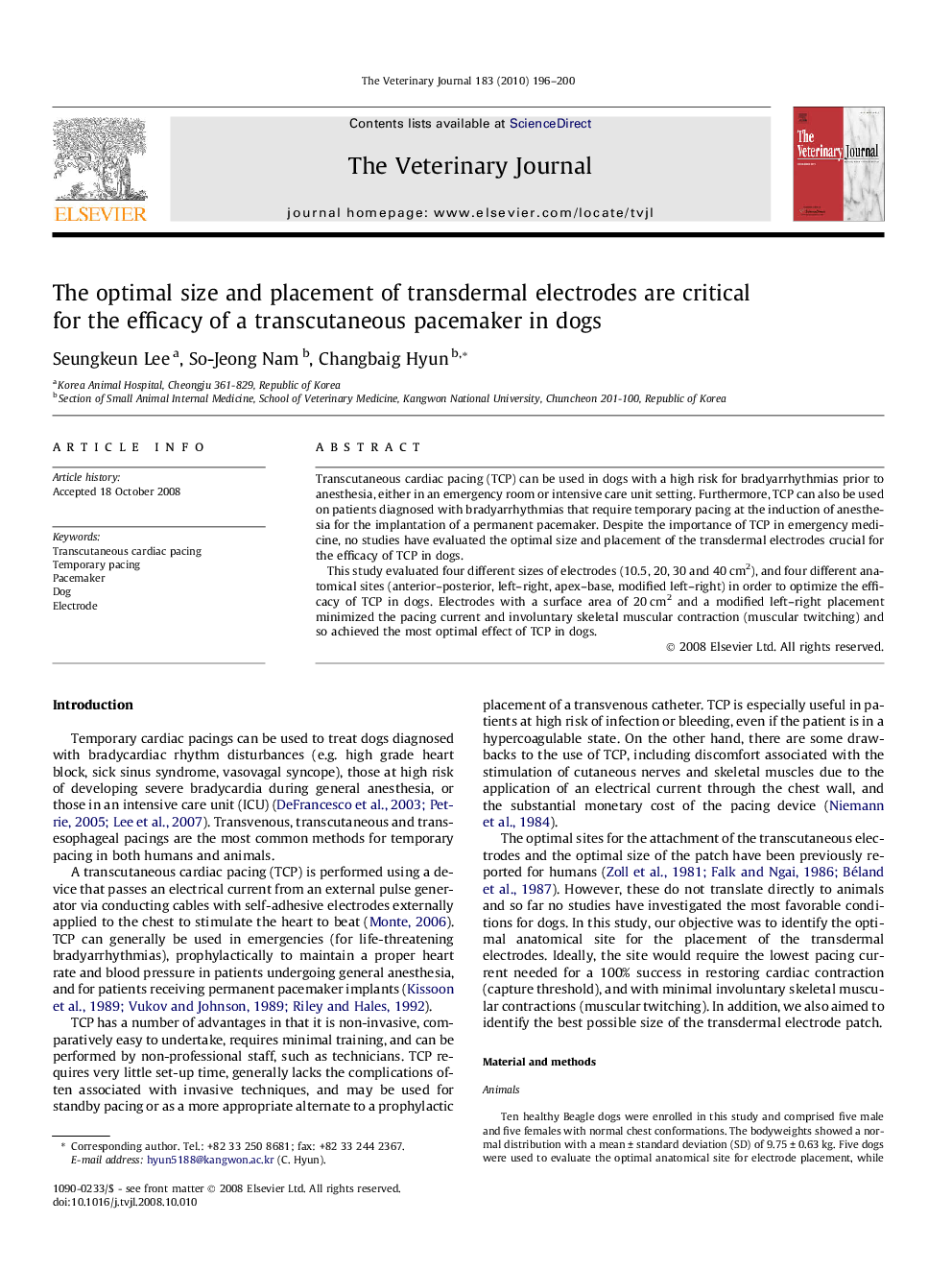 The optimal size and placement of transdermal electrodes are critical for the efficacy of a transcutaneous pacemaker in dogs