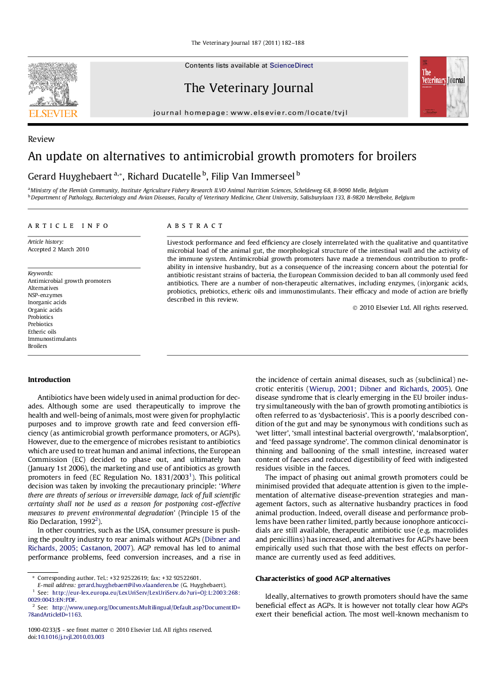 An update on alternatives to antimicrobial growth promoters for broilers