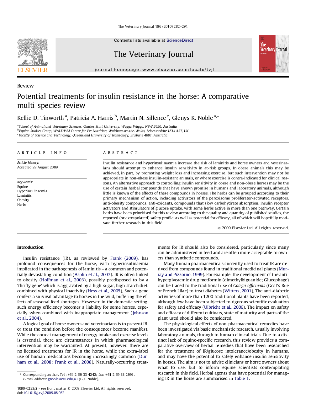 Potential treatments for insulin resistance in the horse: A comparative multi-species review