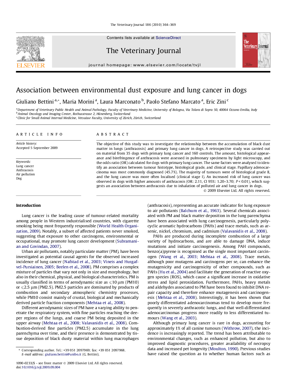 Association between environmental dust exposure and lung cancer in dogs