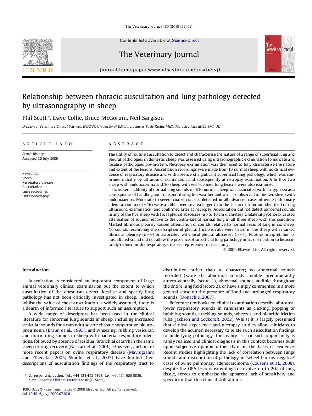 Relationship between thoracic auscultation and lung pathology detected by ultrasonography in sheep