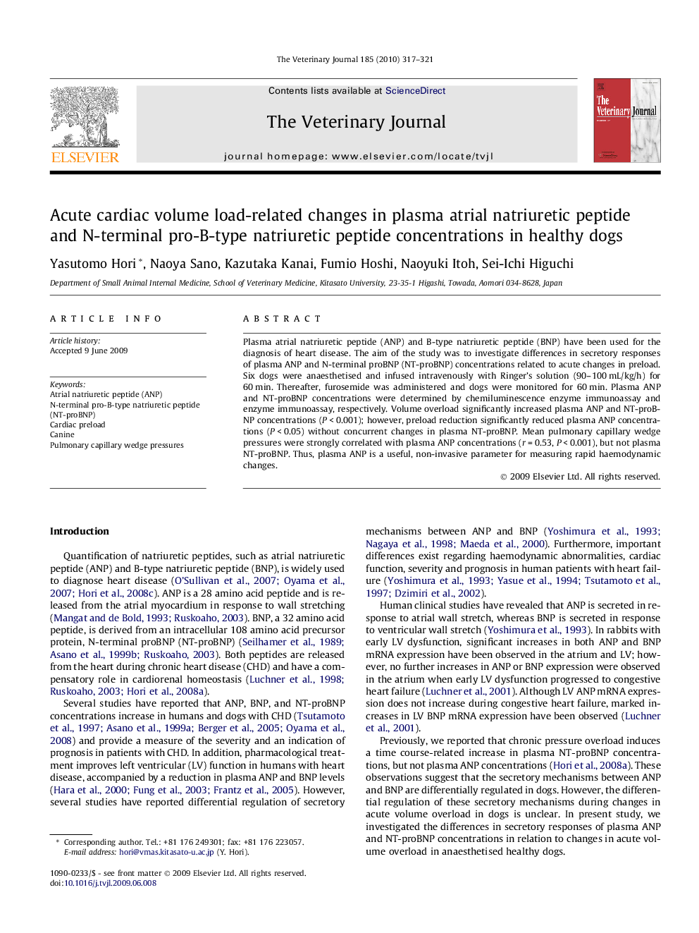 Acute cardiac volume load-related changes in plasma atrial natriuretic peptide and N-terminal pro-B-type natriuretic peptide concentrations in healthy dogs