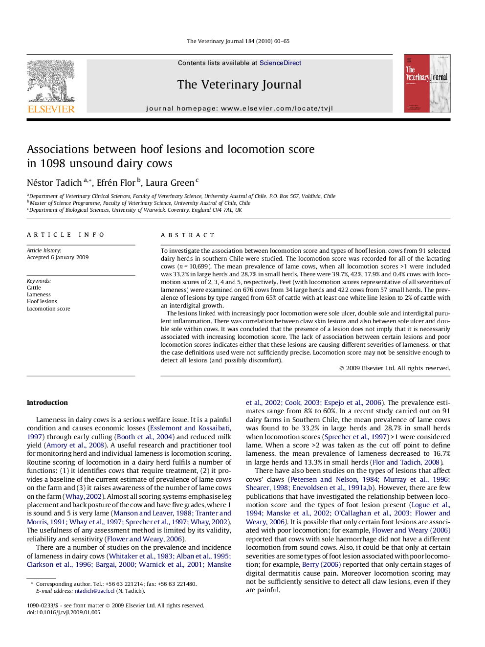 Associations between hoof lesions and locomotion score in 1098 unsound dairy cows