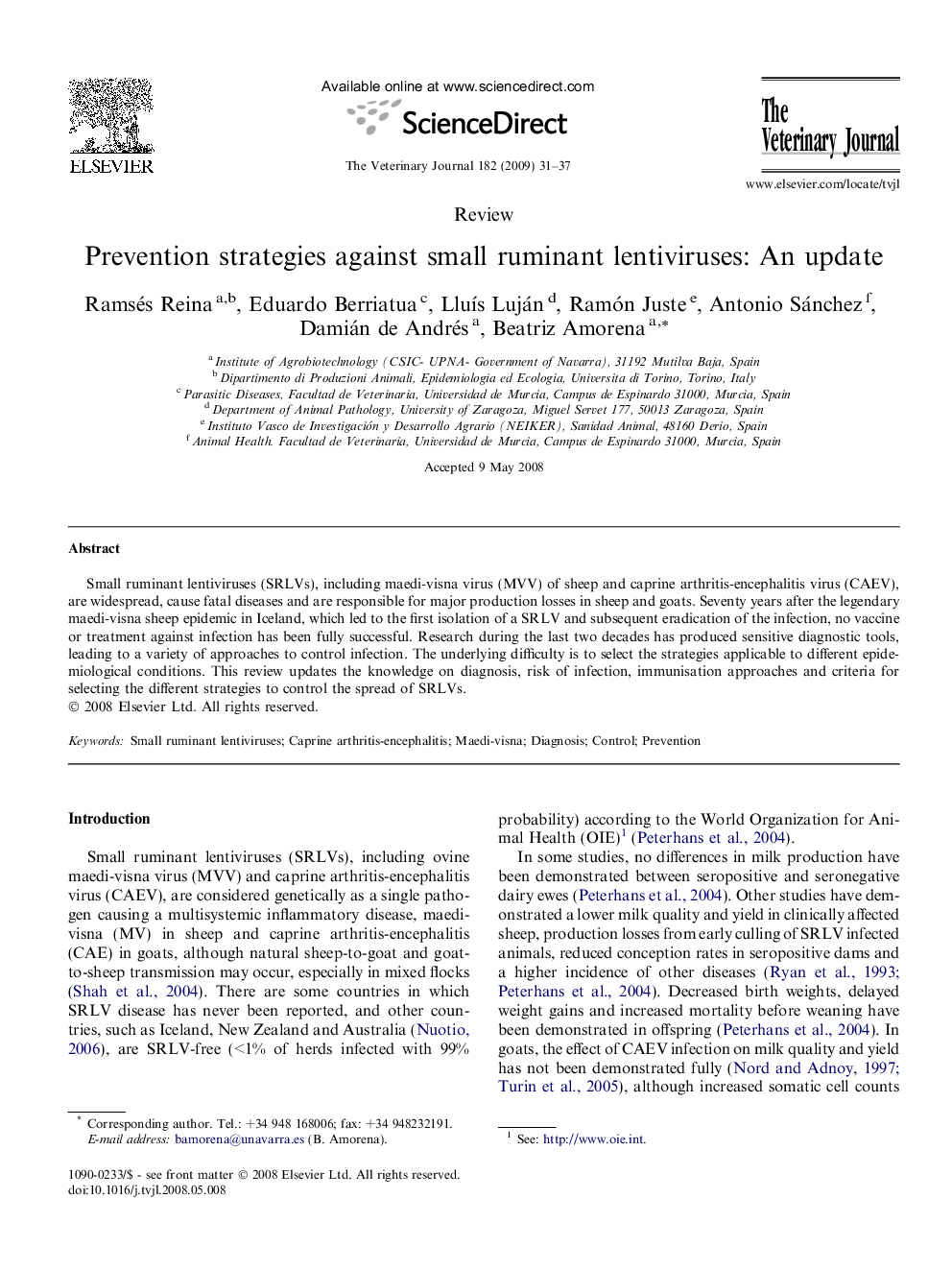 Prevention strategies against small ruminant lentiviruses: An update