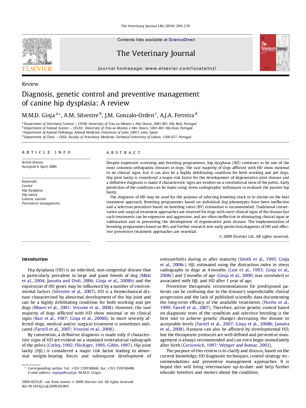 Diagnosis, genetic control and preventive management of canine hip dysplasia: A review