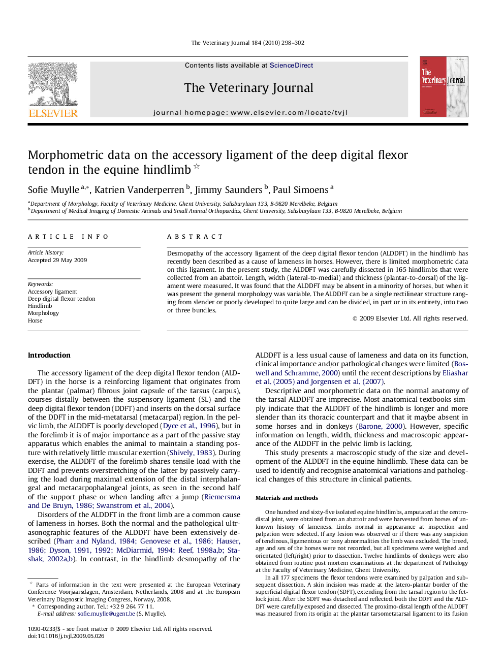 Morphometric data on the accessory ligament of the deep digital flexor tendon in the equine hindlimb 