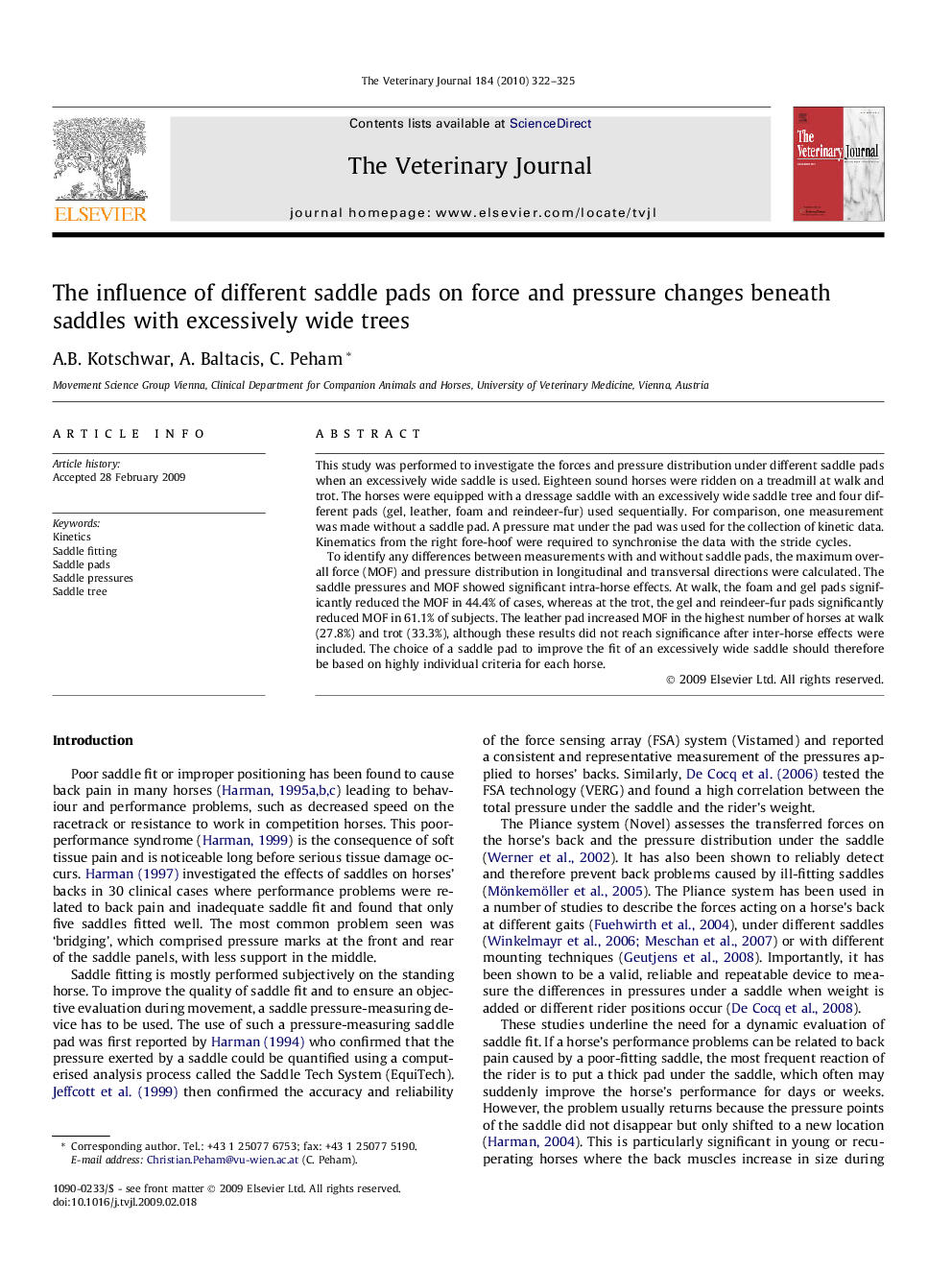 The influence of different saddle pads on force and pressure changes beneath saddles with excessively wide trees