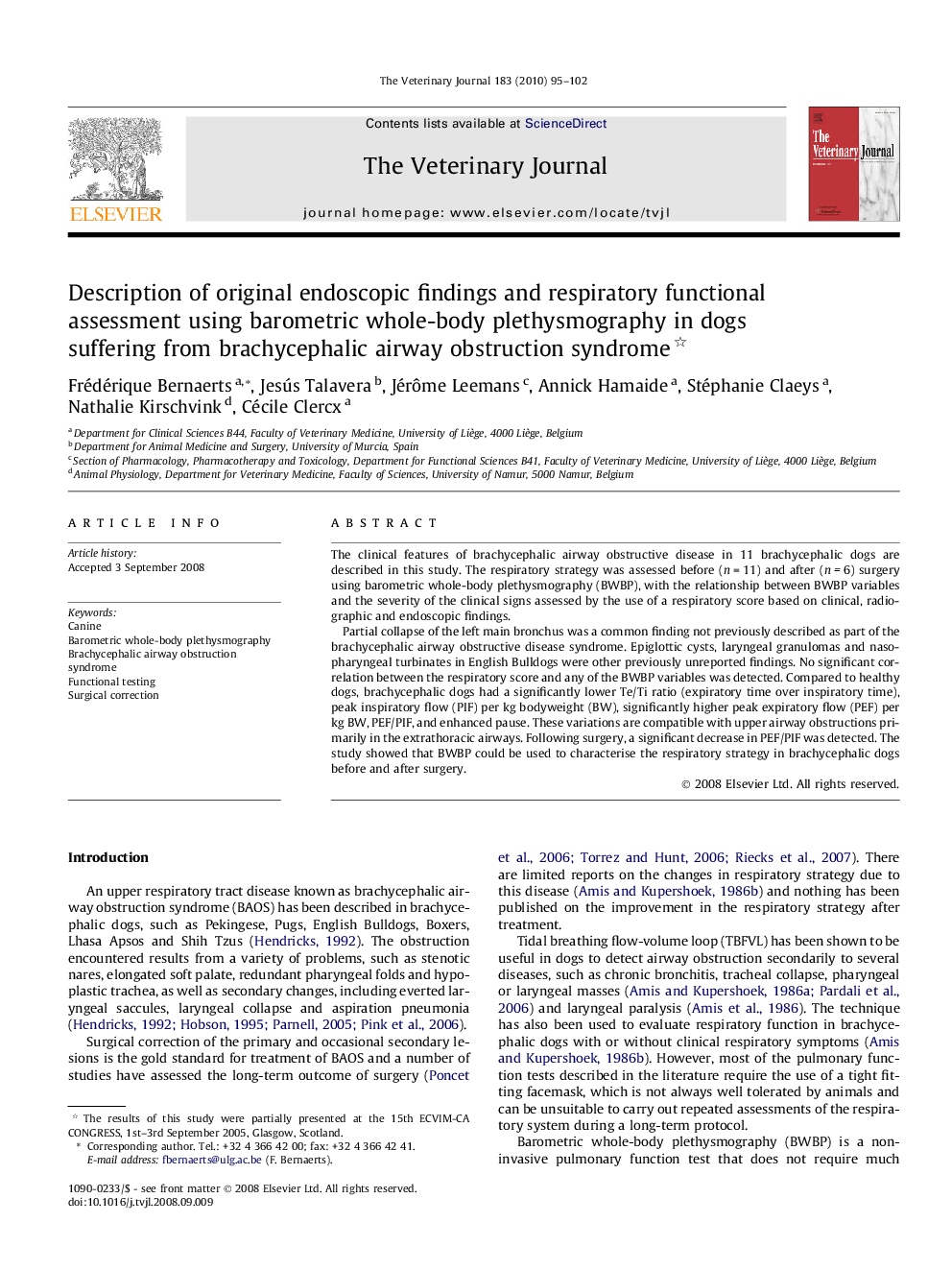 Description of original endoscopic findings and respiratory functional assessment using barometric whole-body plethysmography in dogs suffering from brachycephalic airway obstruction syndrome 