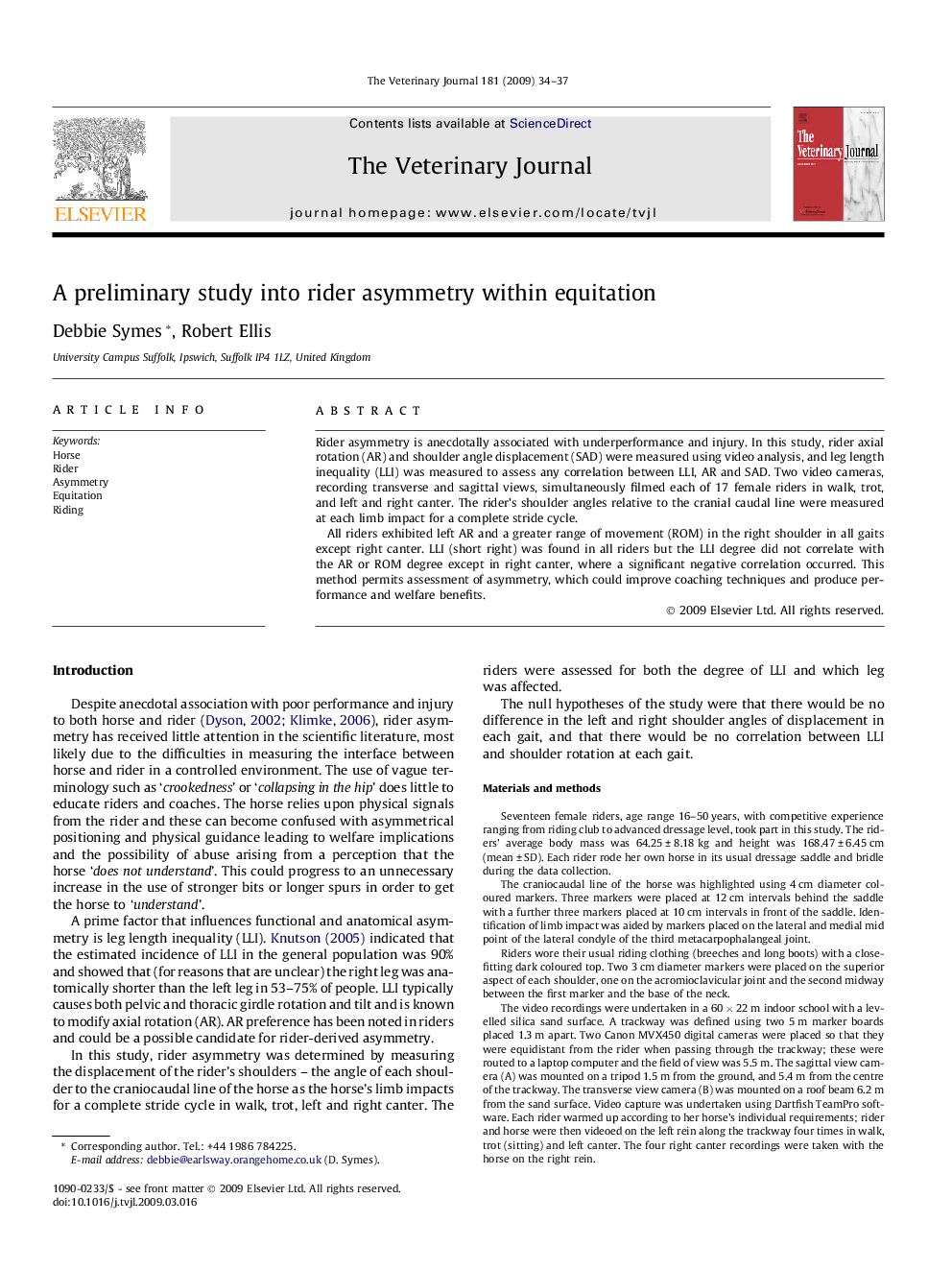 A preliminary study into rider asymmetry within equitation