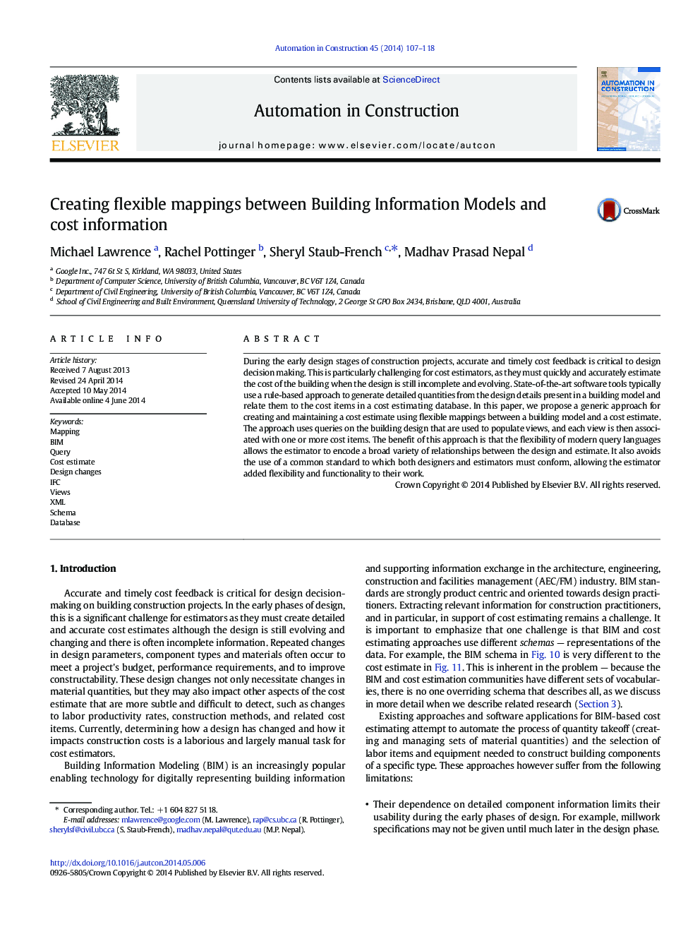 Creating flexible mappings between Building Information Models and cost information