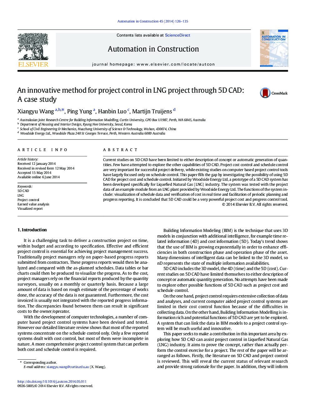 An innovative method for project control in LNG project through 5D CAD: A case study