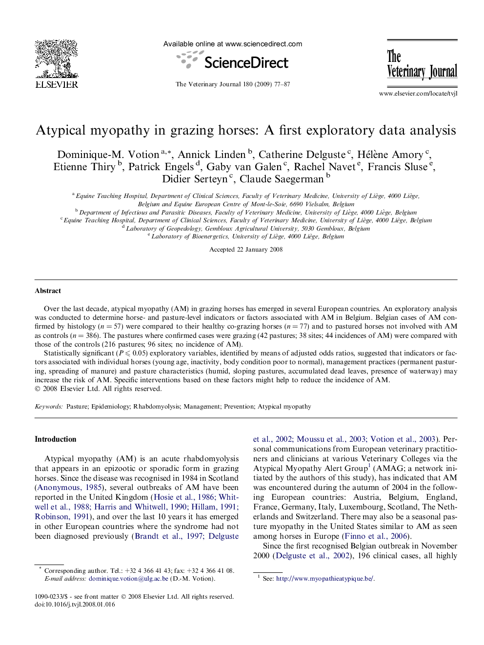 Atypical myopathy in grazing horses: A first exploratory data analysis