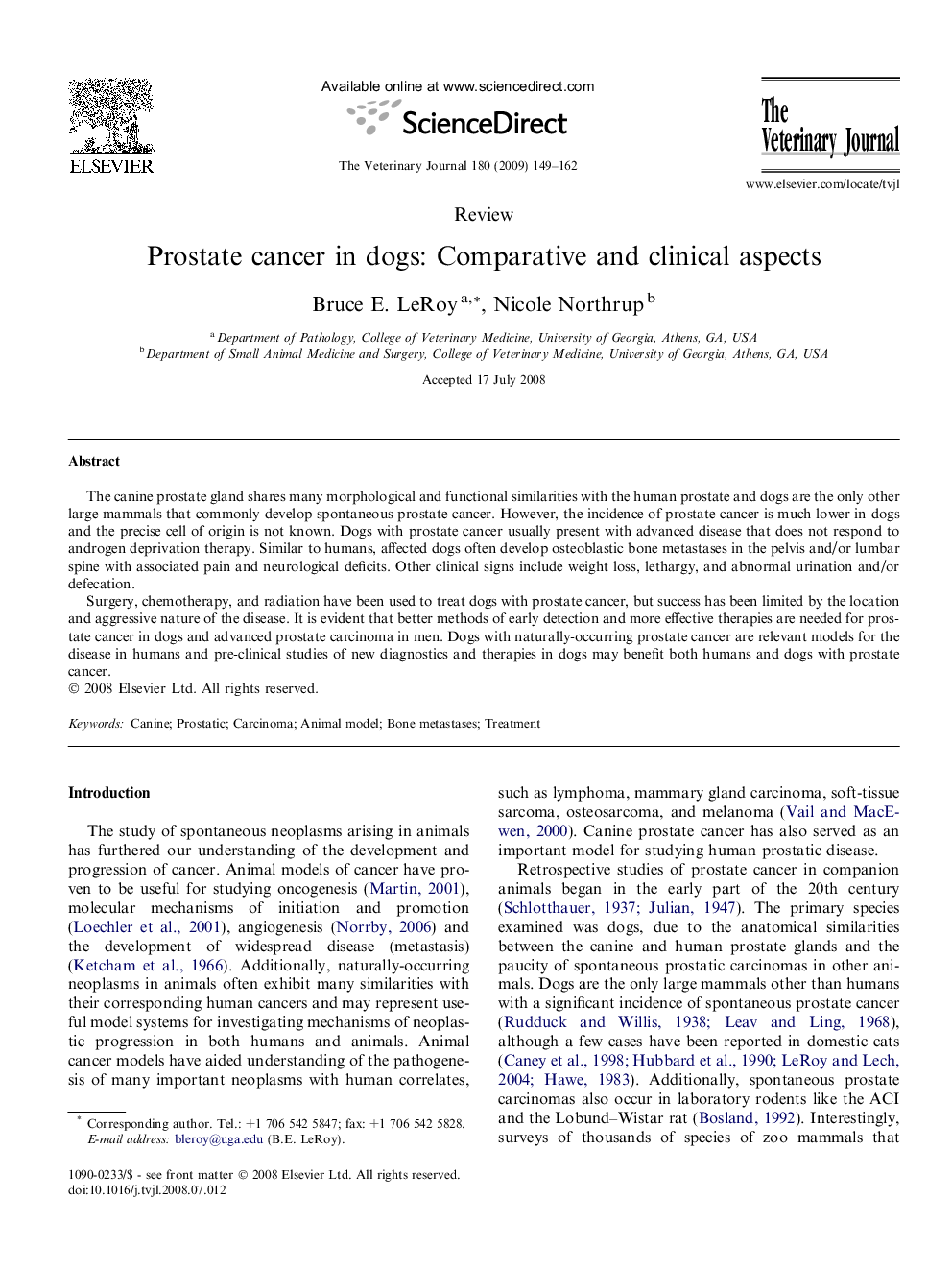 Prostate cancer in dogs: Comparative and clinical aspects