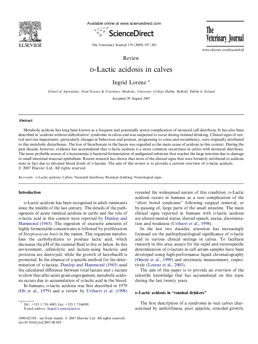 d-Lactic acidosis in calves