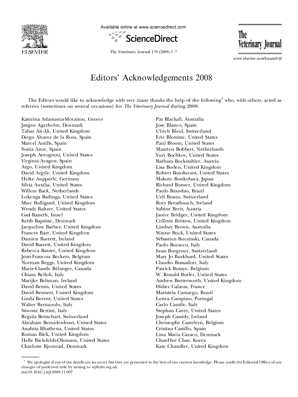 Editors' acknowledgements 2008