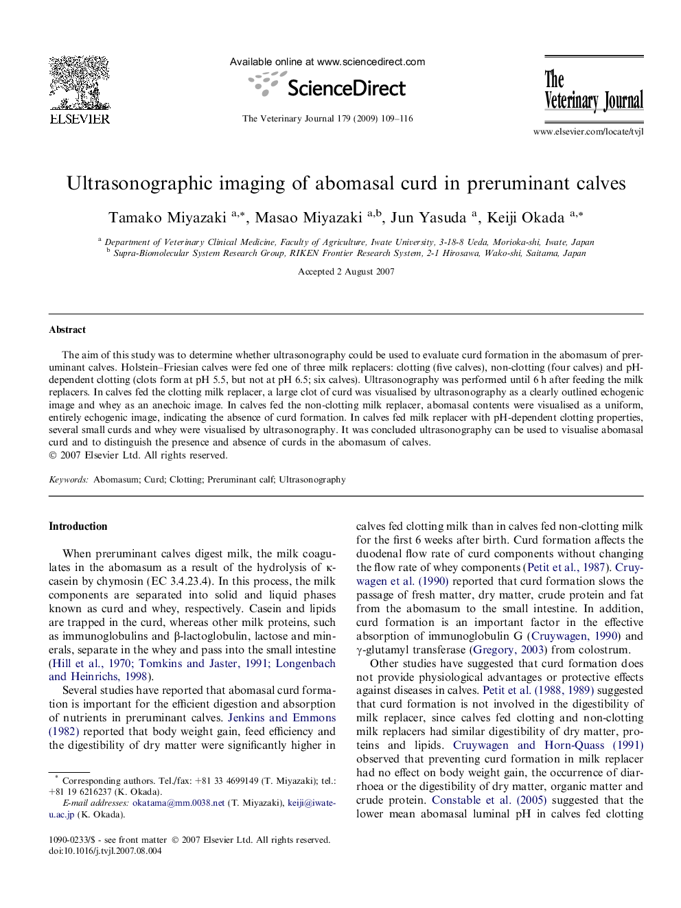 عکس صفحه اول مقاله: Ultrasonographic imaging of abomasal curd in preruminant calves Ultrasonographic imaging of abomasal curd in preruminant calves