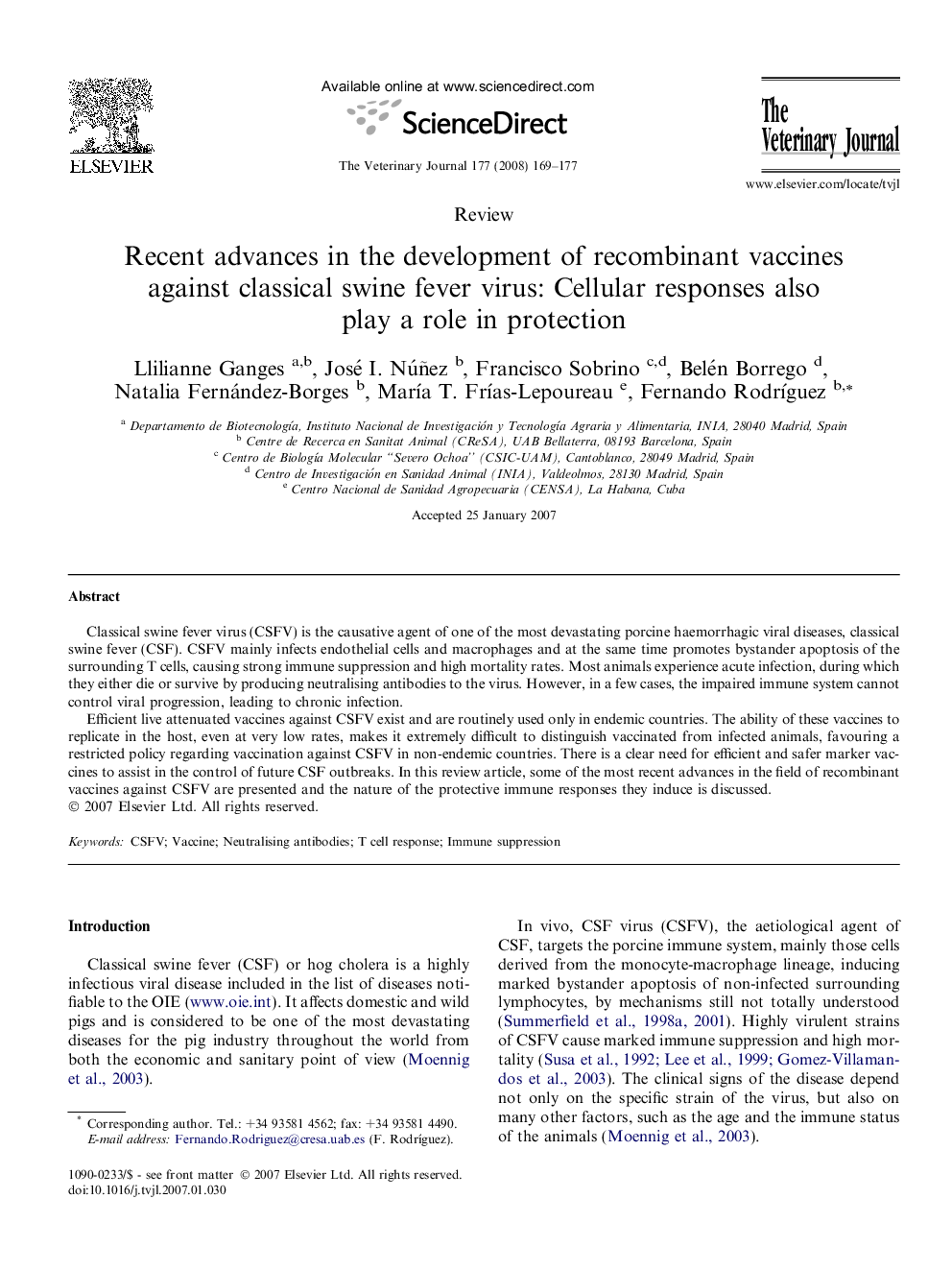 Recent advances in the development of recombinant vaccines against classical swine fever virus: Cellular responses also play a role in protection