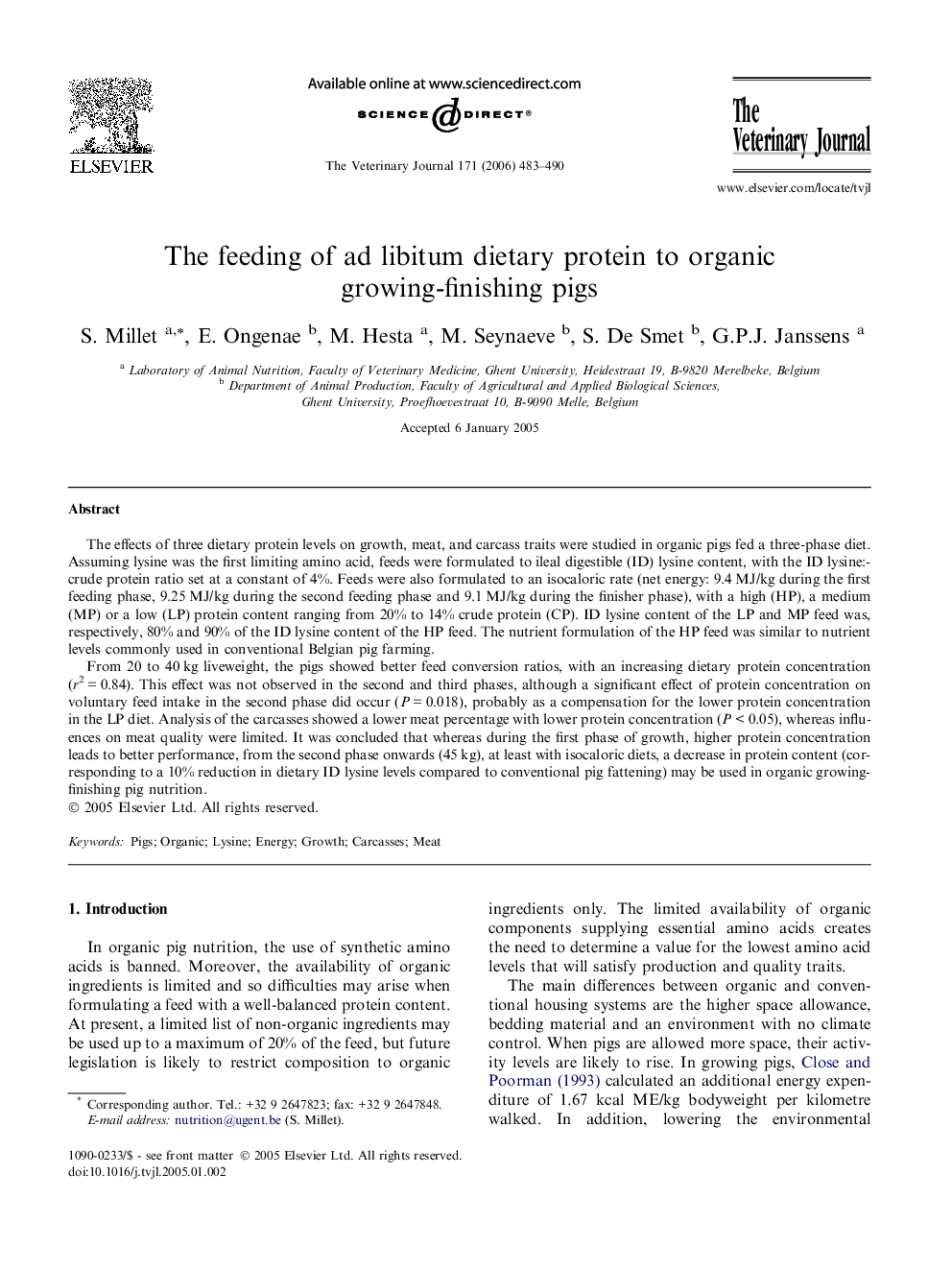 The feeding of ad libitum dietary protein to organic growing-finishing pigs