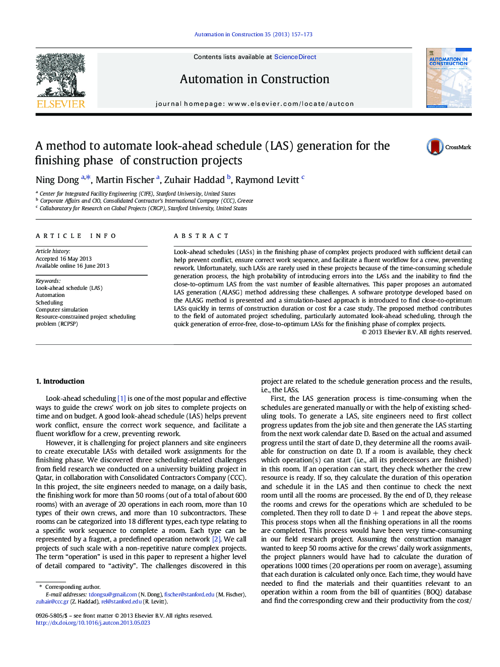 A method to automate look-ahead schedule (LAS) generation for the finishing phase of construction projects