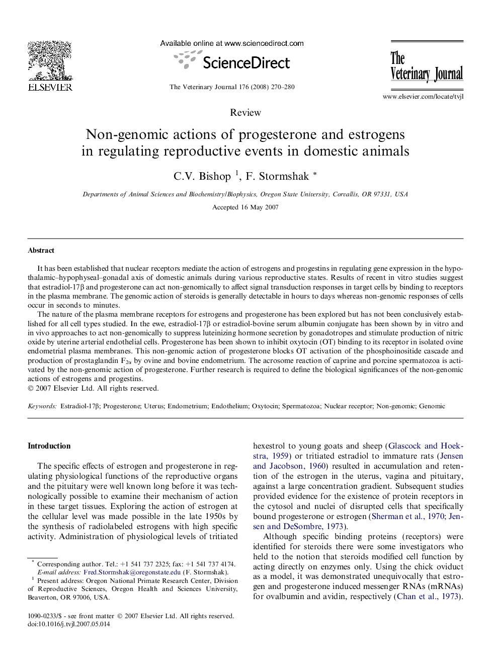 Non-genomic actions of progesterone and estrogens in regulating reproductive events in domestic animals