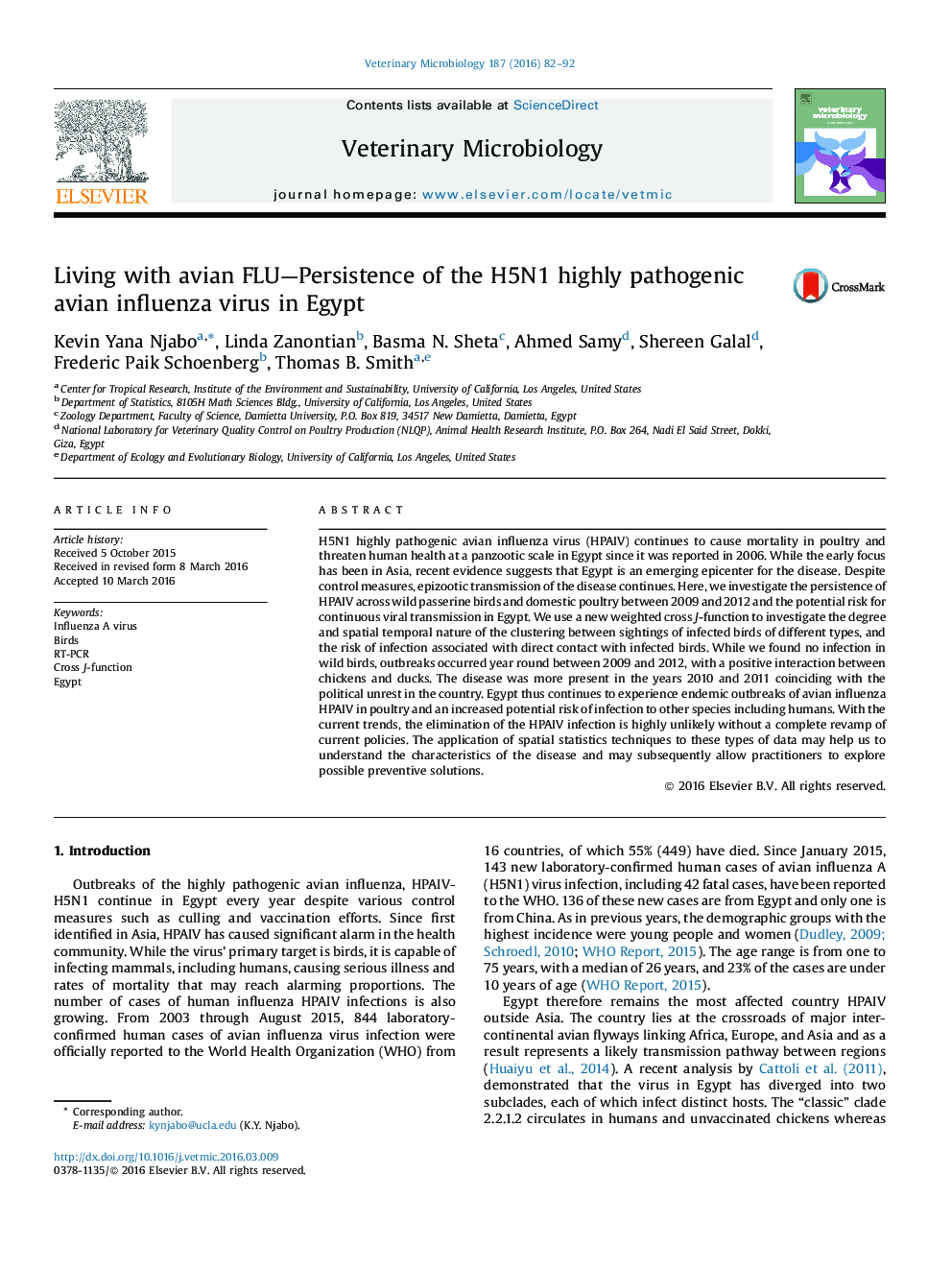 Living with avian FLU⬝Persistence of the H5N1 highly pathogenic avian influenza virus in Egypt