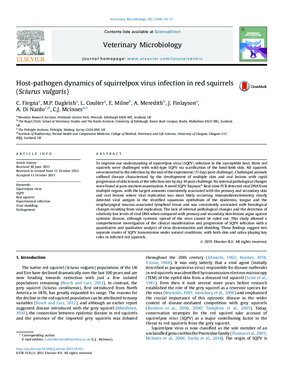 Host-pathogen dynamics of squirrelpox virus infection in red squirrels (Sciurus vulgaris)