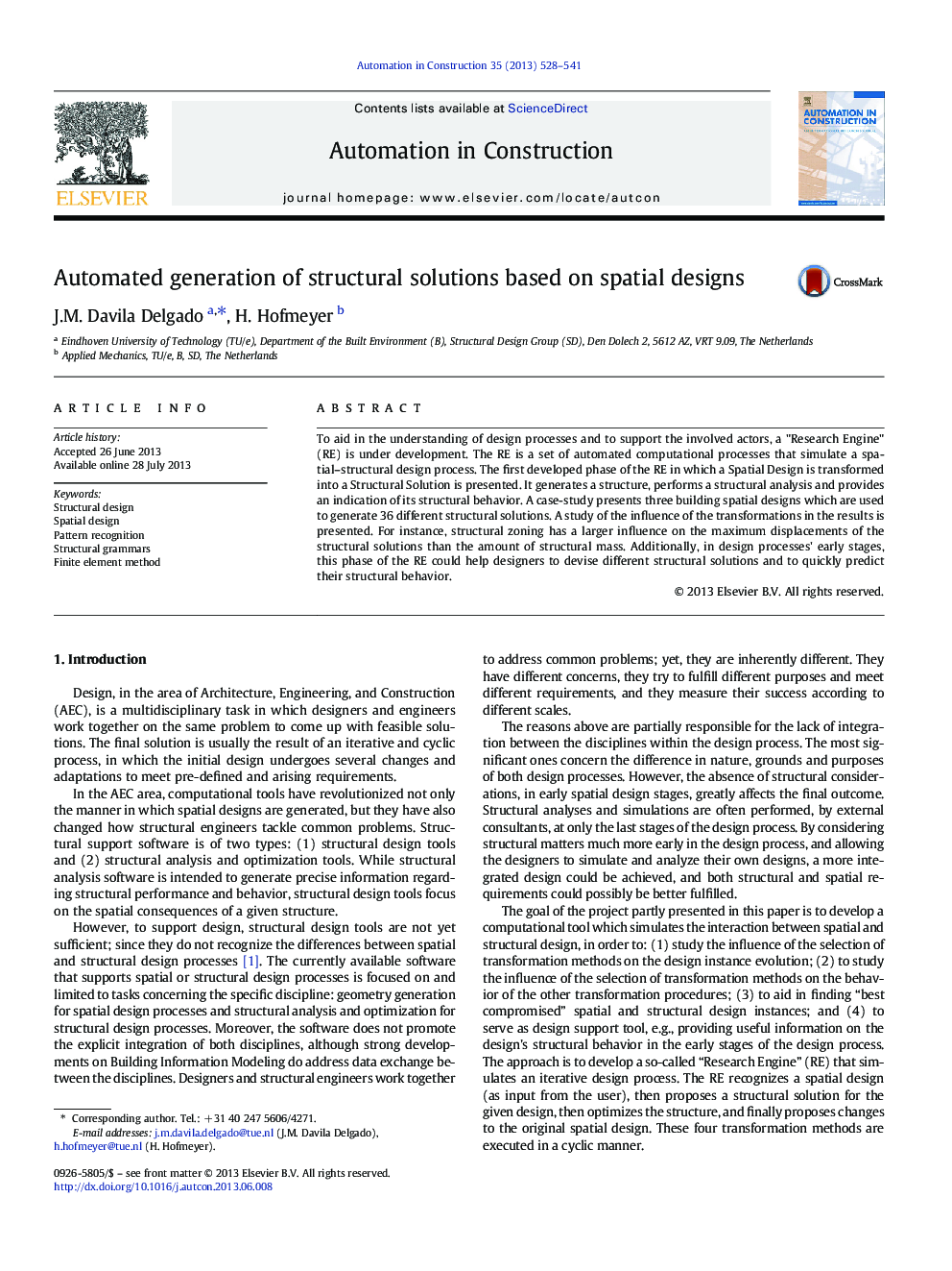 Automated generation of structural solutions based on spatial designs