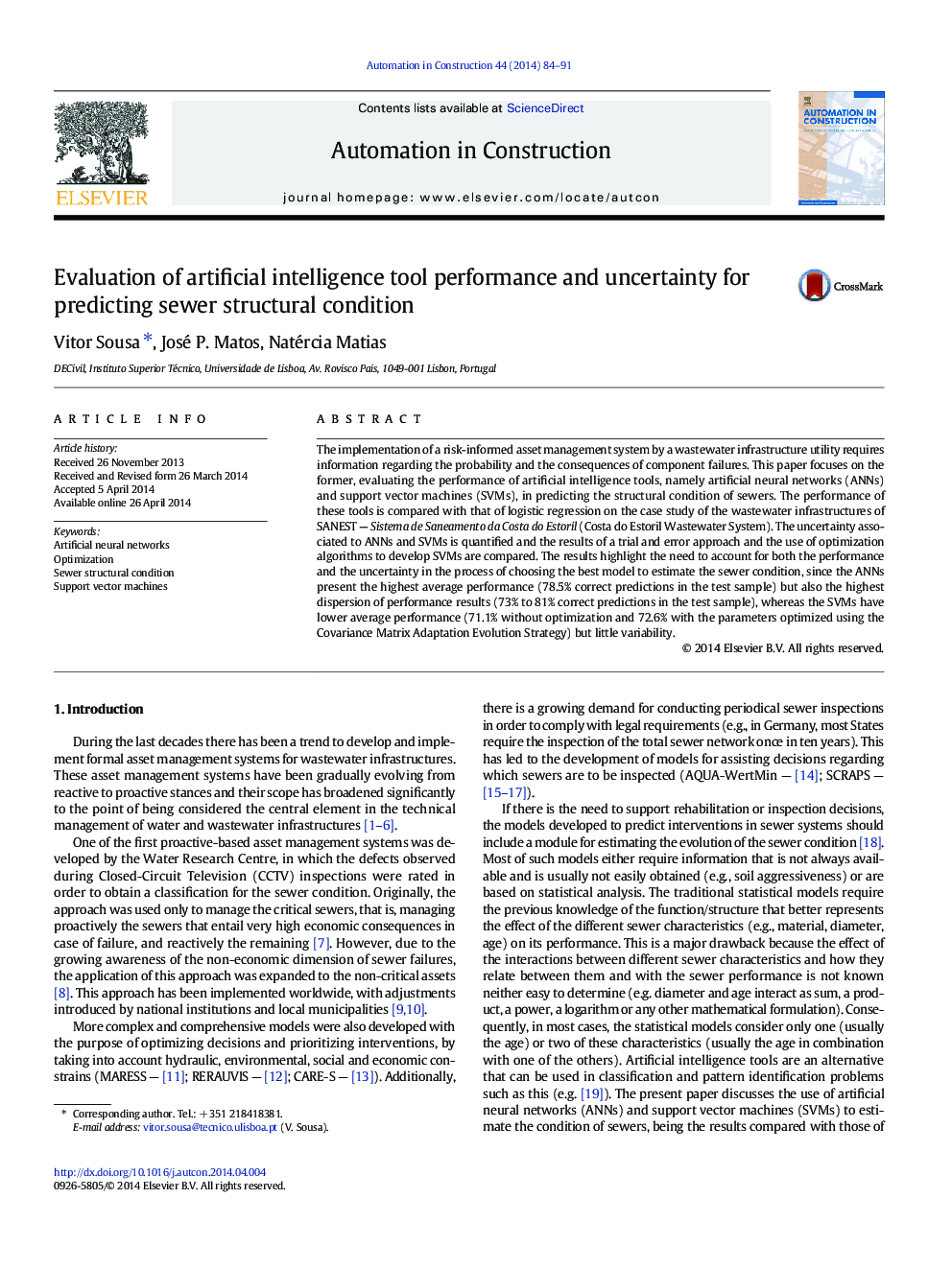 Evaluation of artificial intelligence tool performance and uncertainty for predicting sewer structural condition