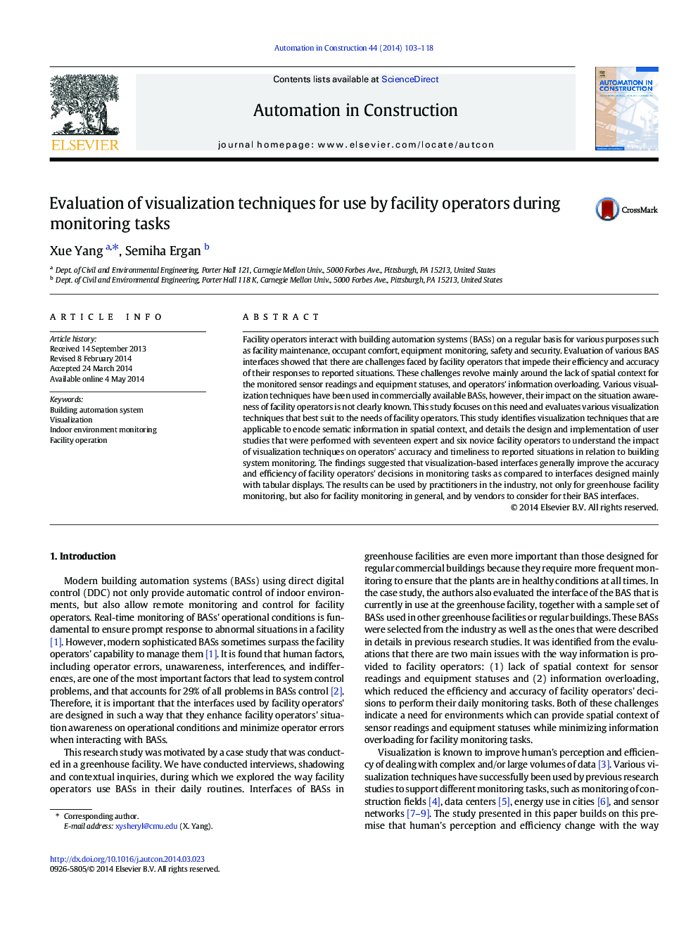 Evaluation of visualization techniques for use by facility operators during monitoring tasks