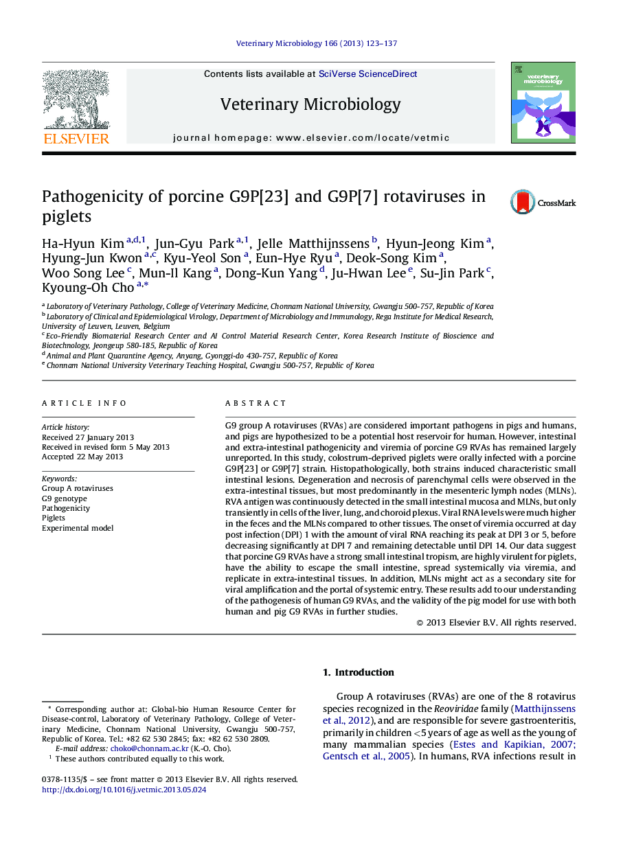 Pathogenicity of porcine G9P[23] and G9P[7] rotaviruses in piglets
