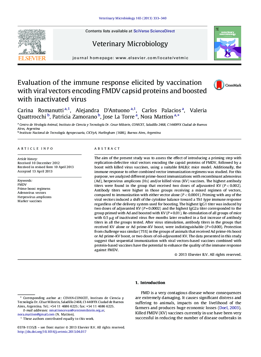 Evaluation of the immune response elicited by vaccination with viral vectors encoding FMDV capsid proteins and boosted with inactivated virus