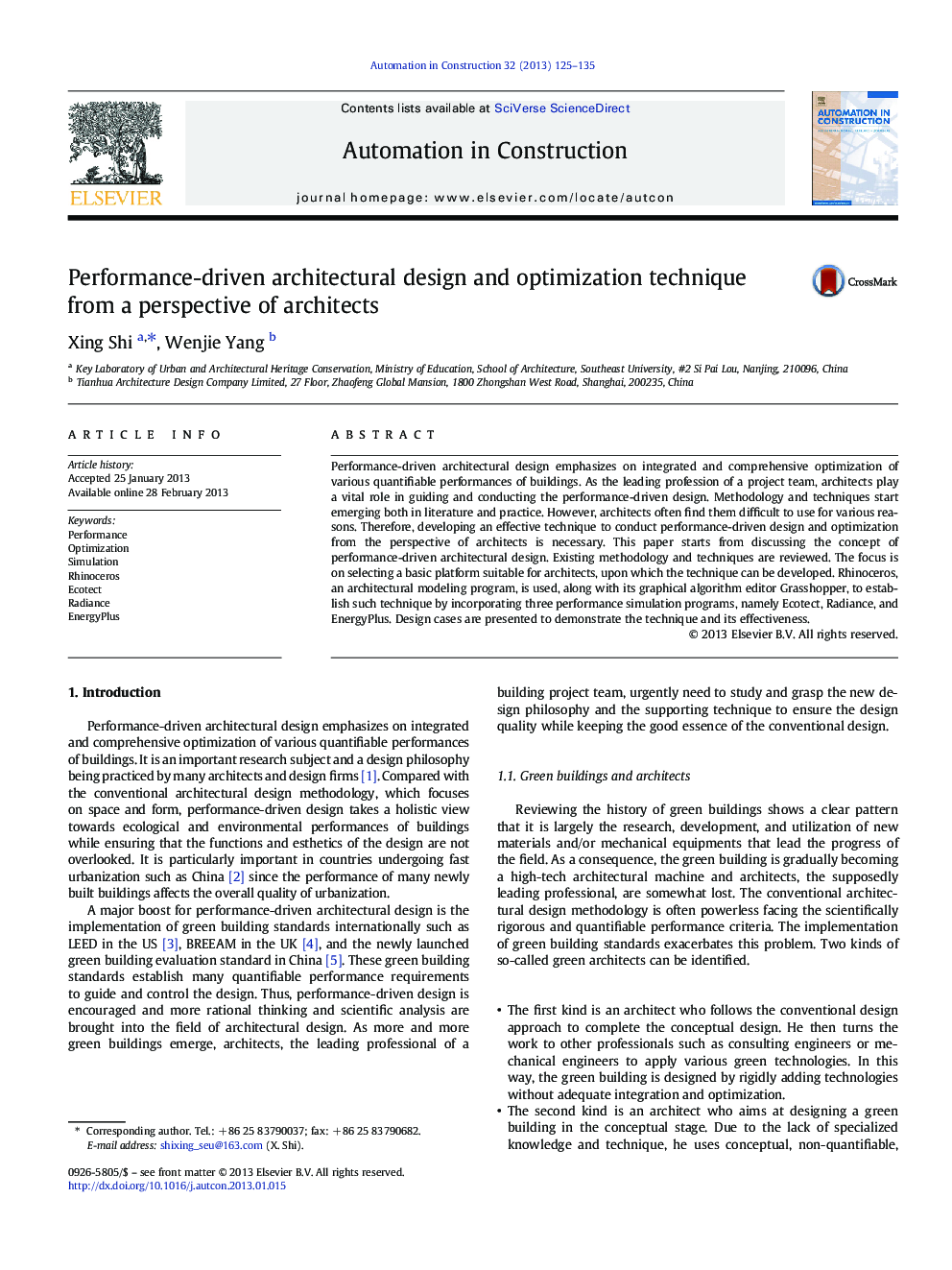 Performance-driven architectural design and optimization technique from a perspective of architects