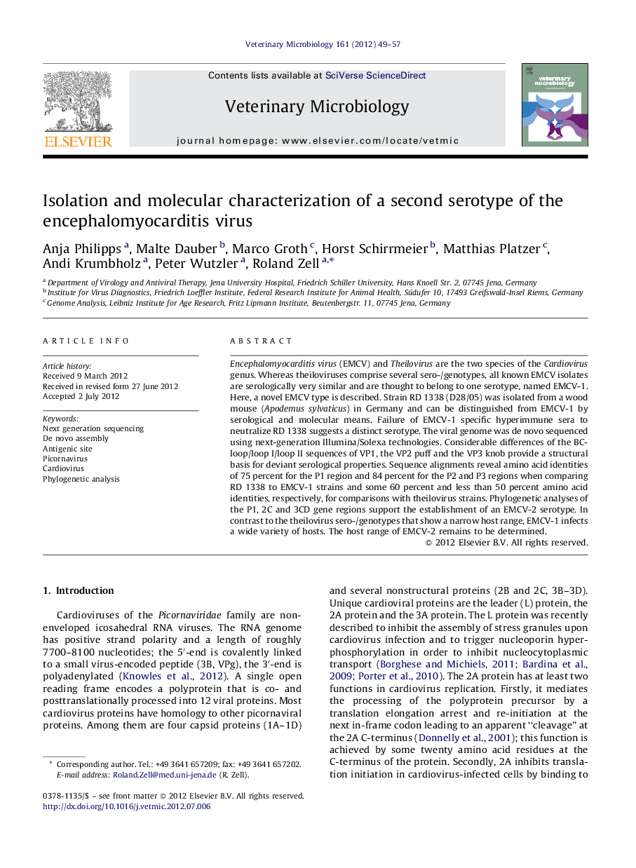 Isolation and molecular characterization of a second serotype of the encephalomyocarditis virus