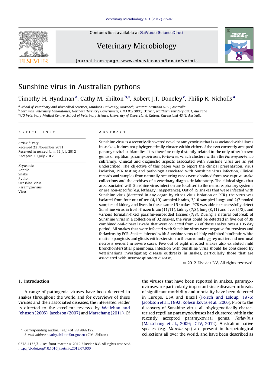 Sunshine virus in Australian pythons