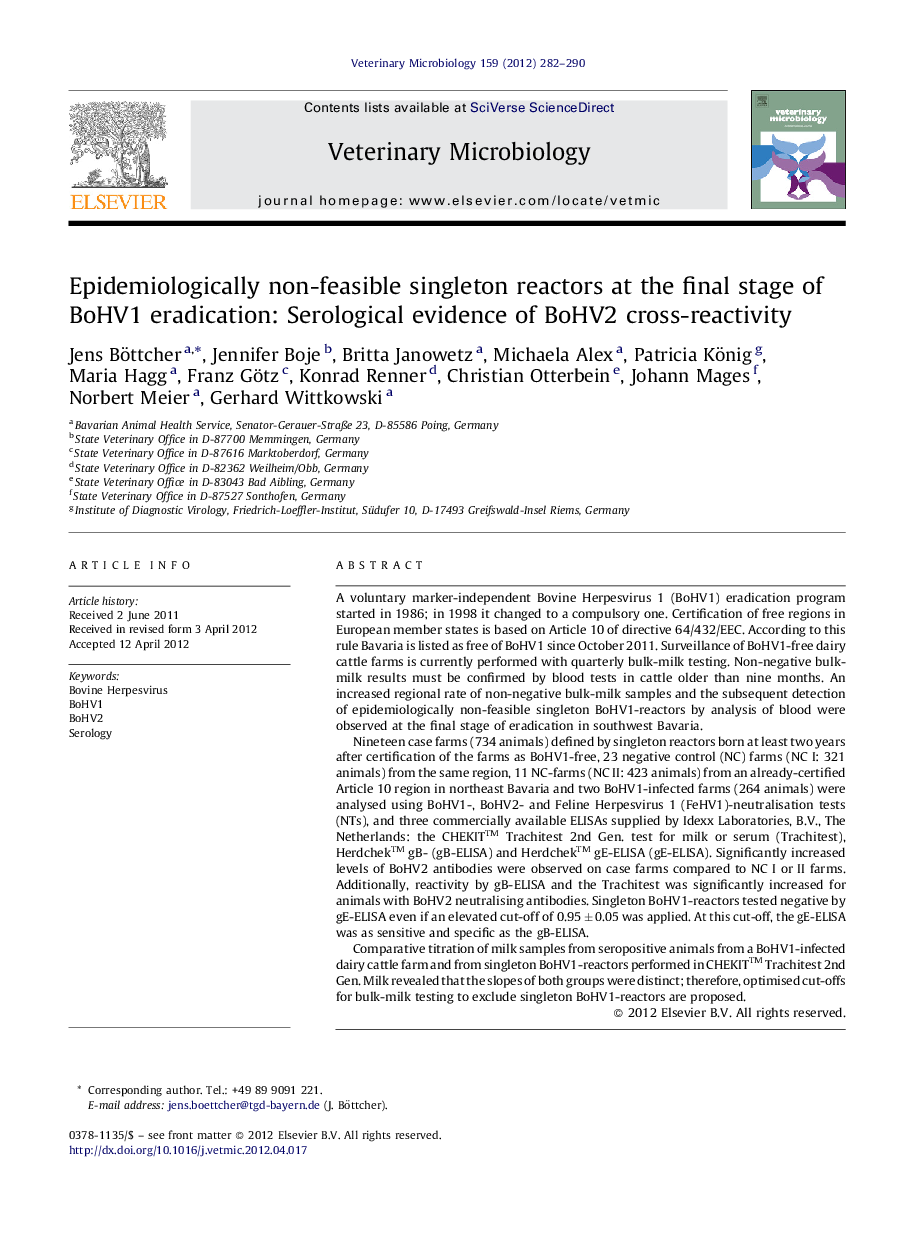 Epidemiologically non-feasible singleton reactors at the final stage of BoHV1 eradication: Serological evidence of BoHV2 cross-reactivity