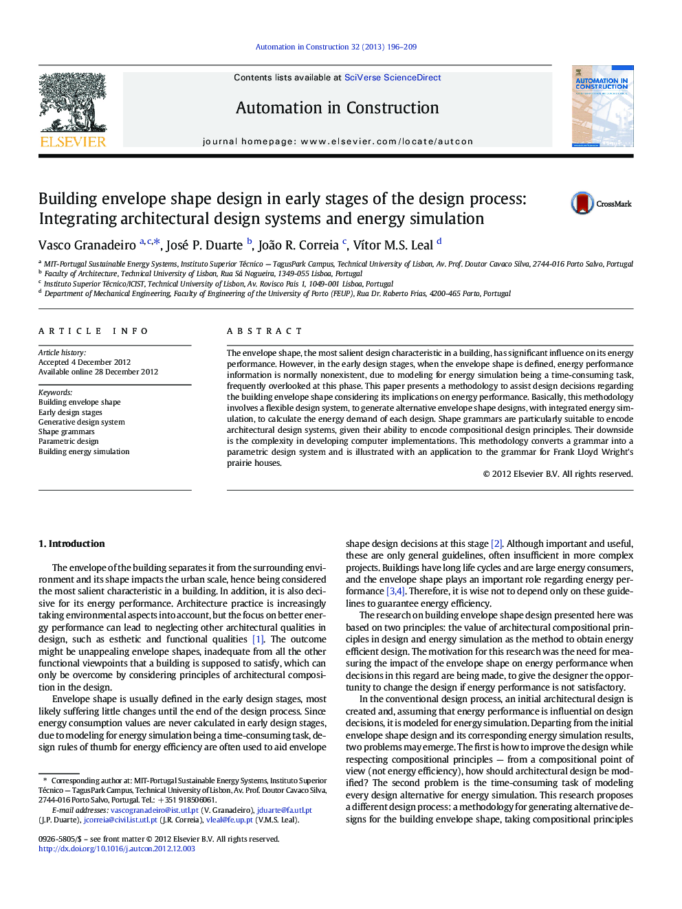 Building envelope shape design in early stages of the design process: Integrating architectural design systems and energy simulation