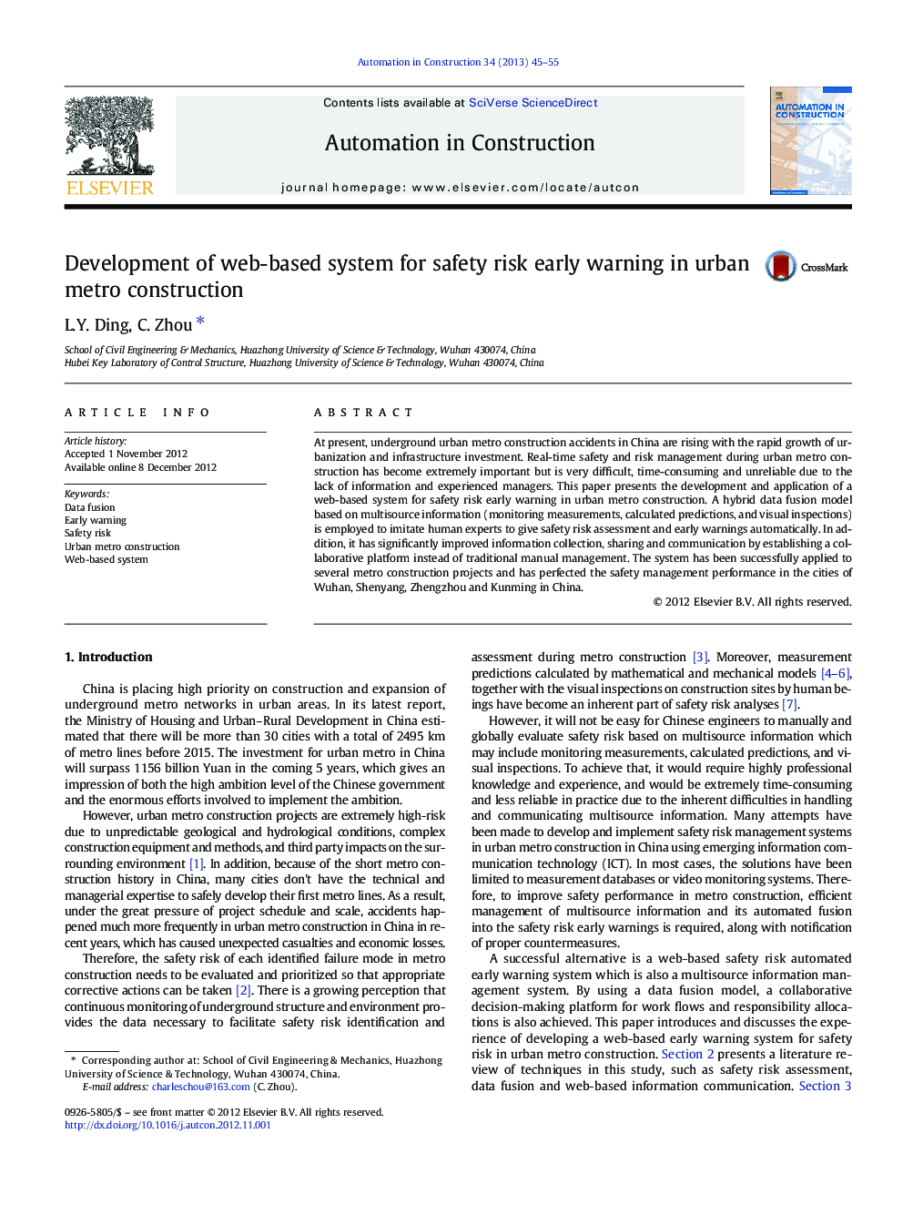 Development of web-based system for safety risk early warning in urban metro construction