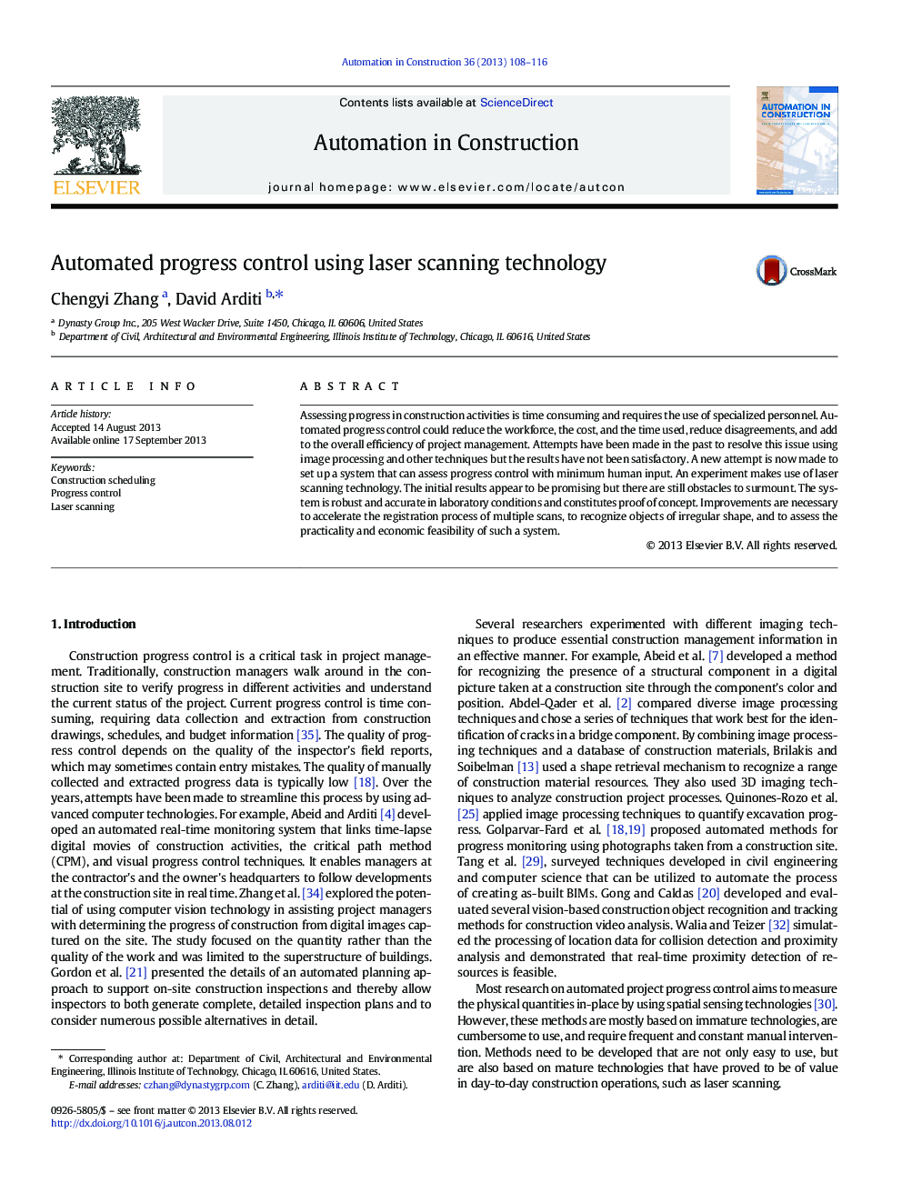 Automated progress control using laser scanning technology