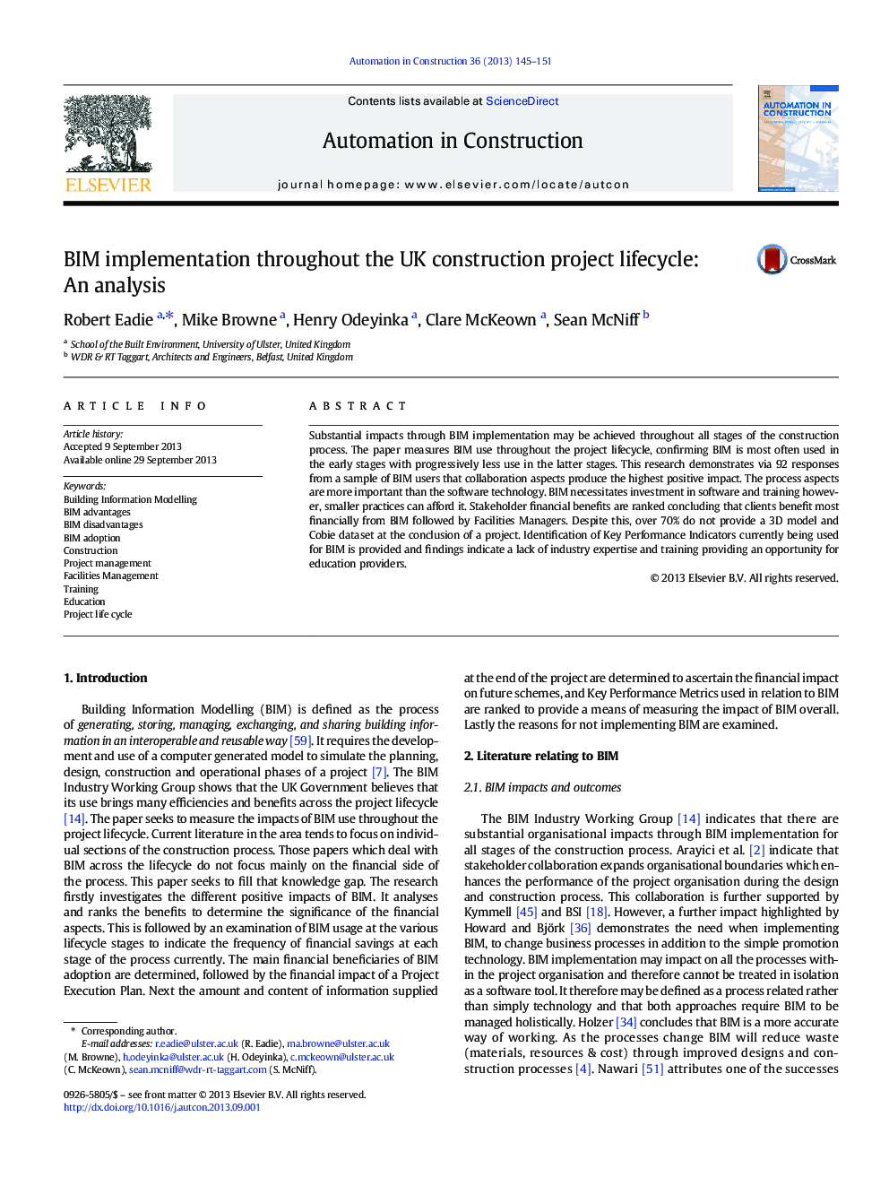 BIM implementation throughout the UK construction project lifecycle: An analysis