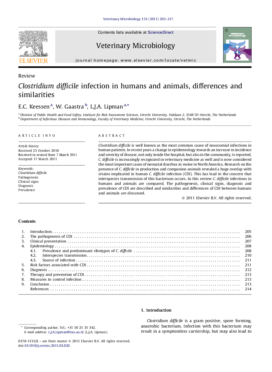 Clostridium difficile infection in humans and animals, differences and similarities