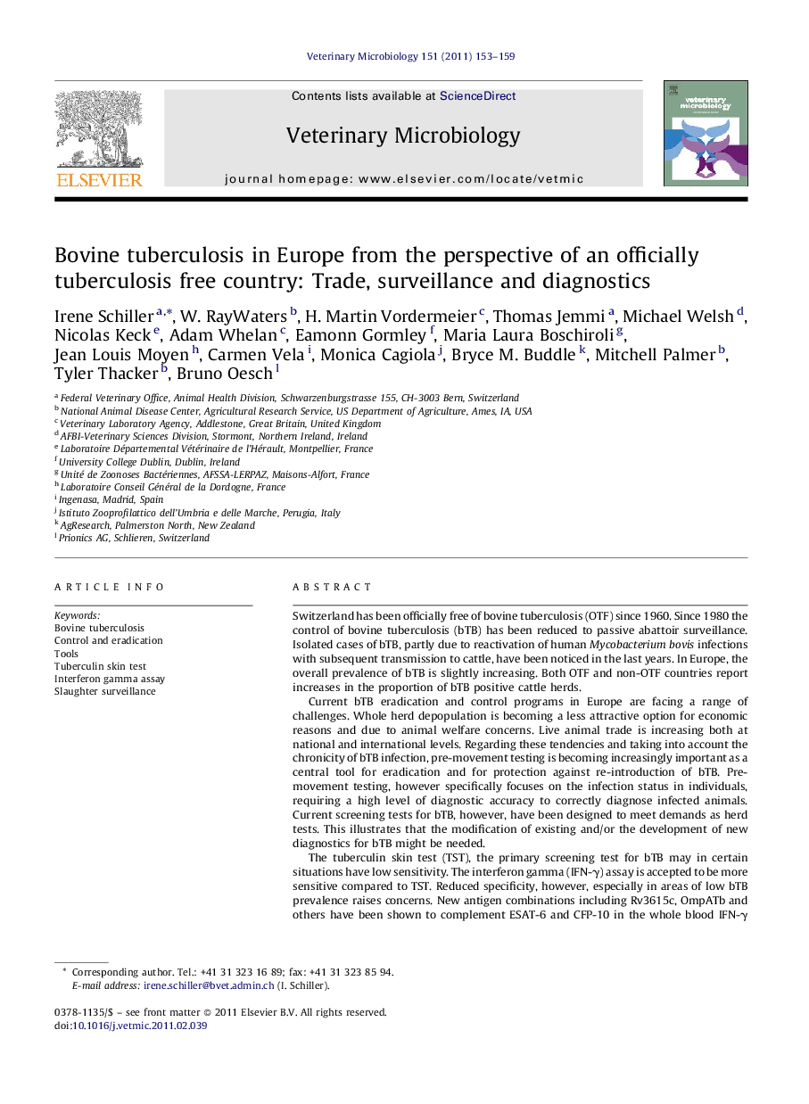 Bovine tuberculosis in Europe from the perspective of an officially tuberculosis free country: Trade, surveillance and diagnostics